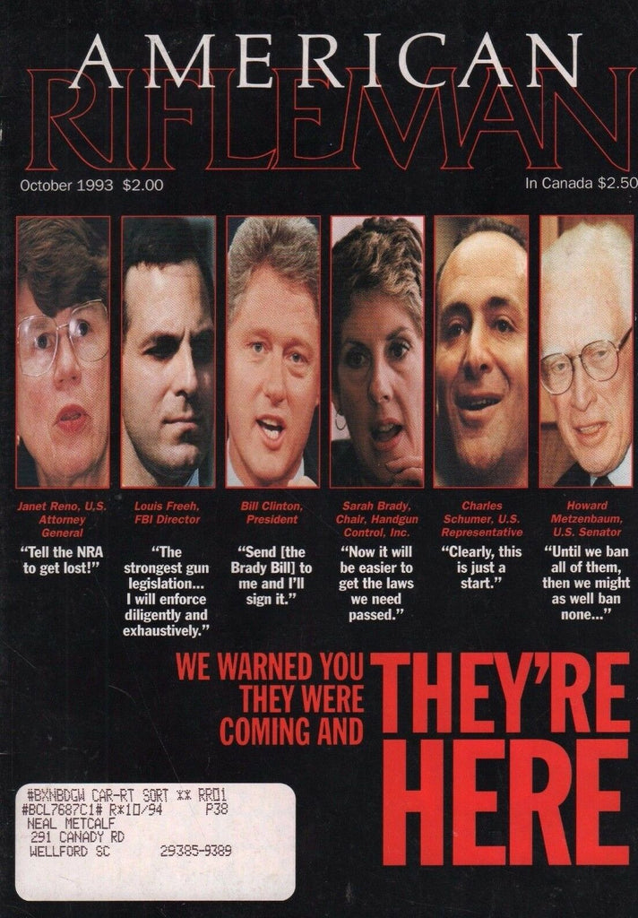 American Rifleman October 1993 Bill Clinton, Charles Schumer w/ML 072517nonDBE