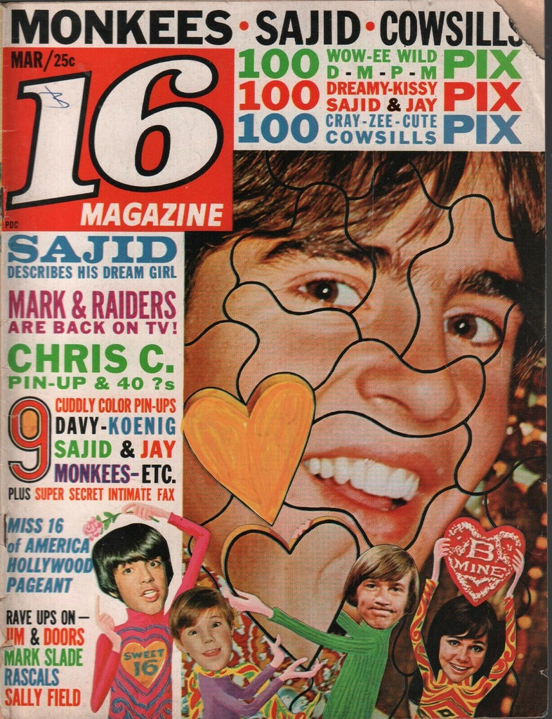 16 Magazine March 1968 Shaun Cassidy Monkees Jim Morrison Sajid 082520AME