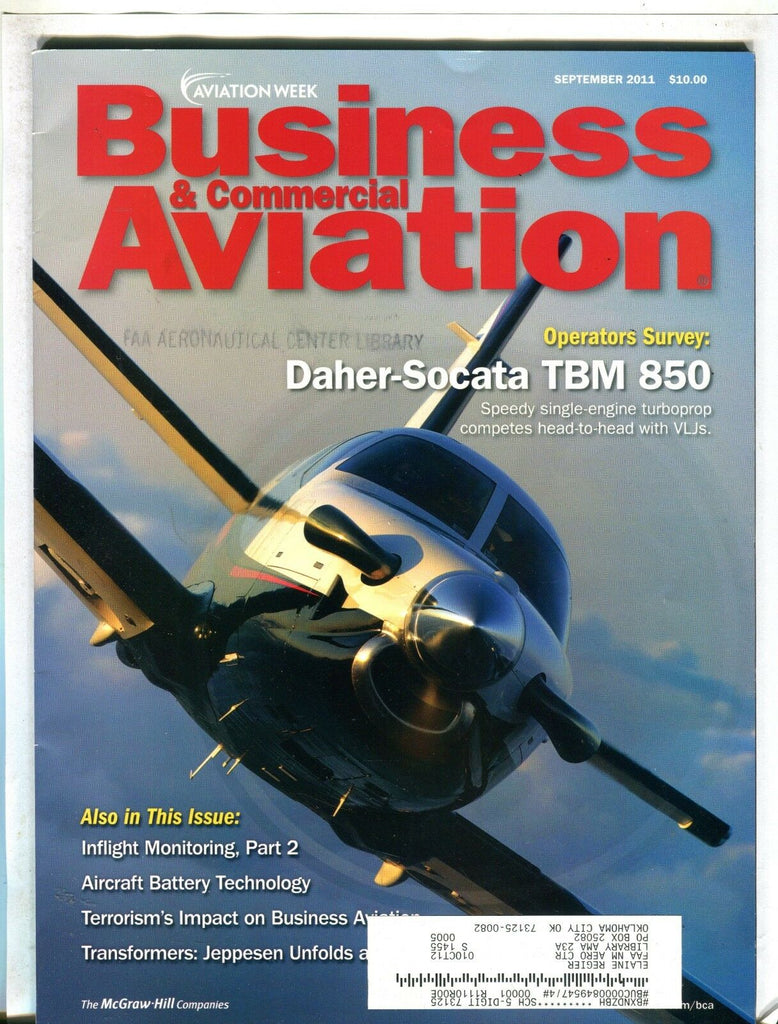Business & Commercial Aviation Magazine Sept. 2011 EX w/ML FAA Library 102016jhe