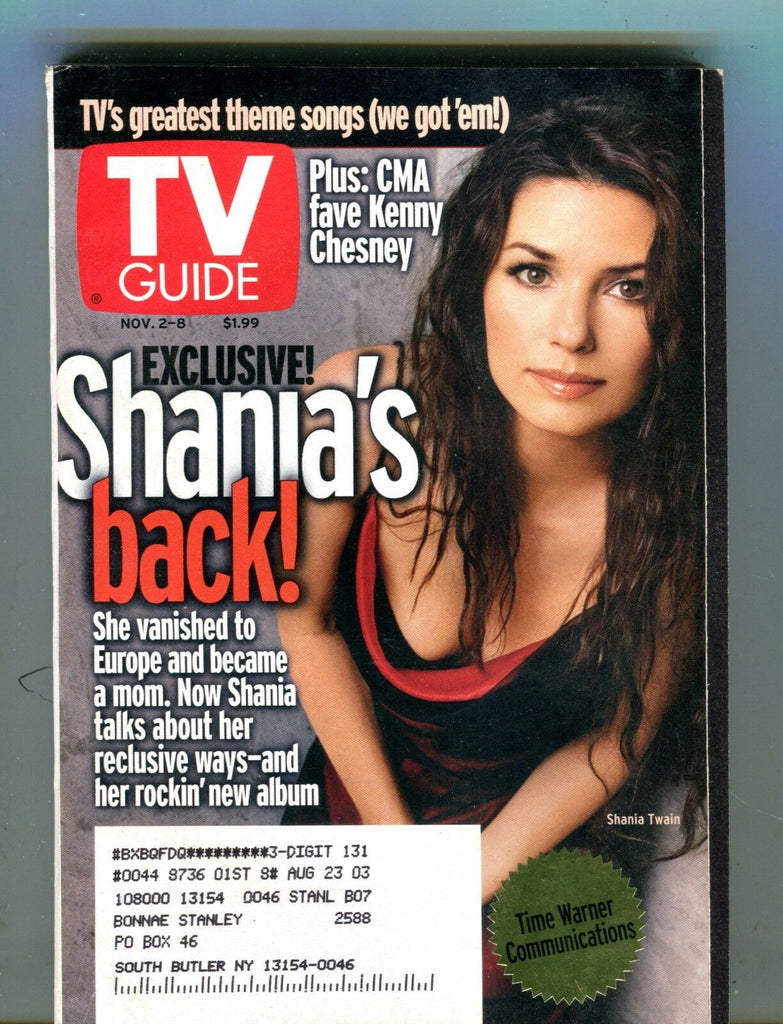 TV Guide Magazine November 2-8 2002 Shania Twain EX w/ML 121516jhe