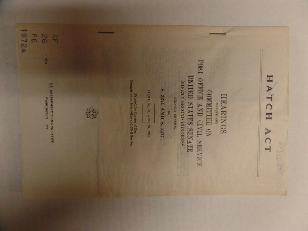 Hatch Act Hearings Second Session S.3374 1972 EX-FAA 011317DBE2