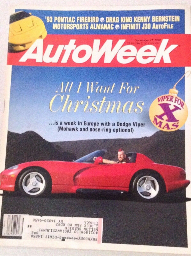 Autoweek Magazine Dodge Viper In Europe December 21, 1992 011617rh