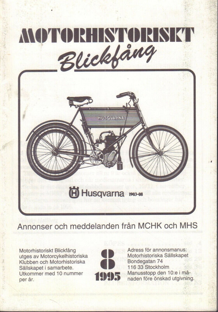 Motorhistoriskt Magasin Annon Swedish Car Magazine 8,1995 Husqvarna 032717nonDBE