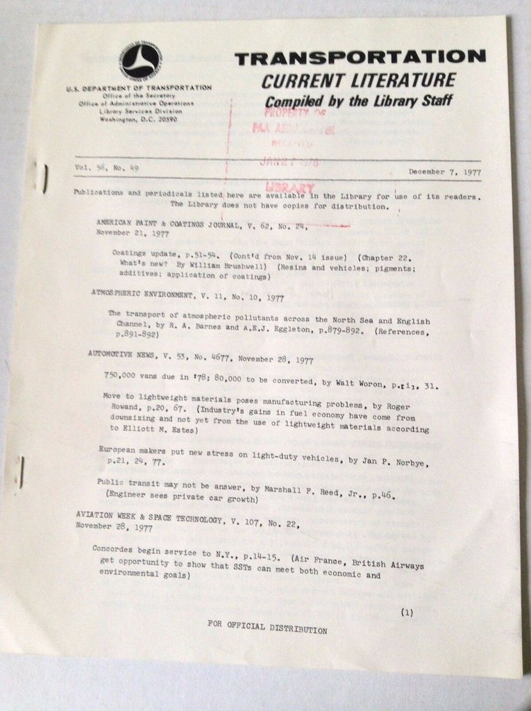 Transportation Current Literature Magazine December 7, 1977 FAL 050517nonrh