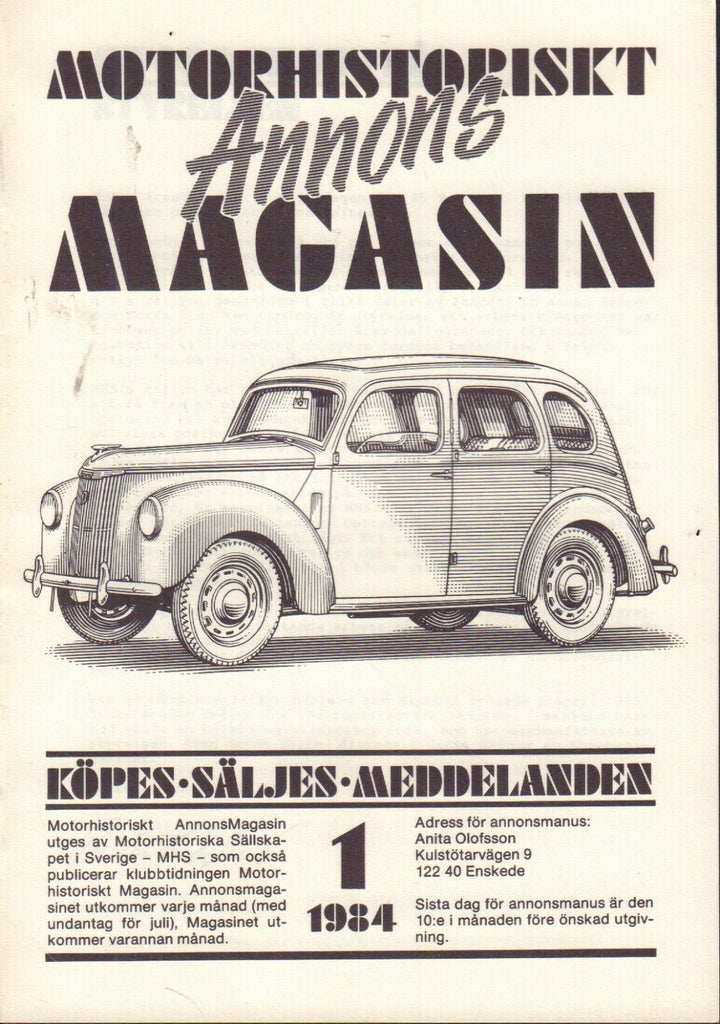 Motorhistoriskt Magasin Annons Swedish Car Magazine 1 1984 Saab 032717nonDBE