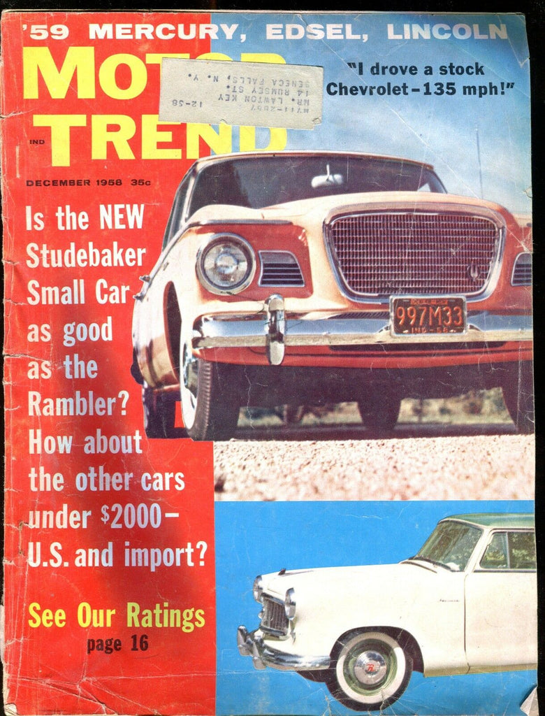Motor Trend Magazine December 1958 Studebaker ACC w/ML 011117jhe