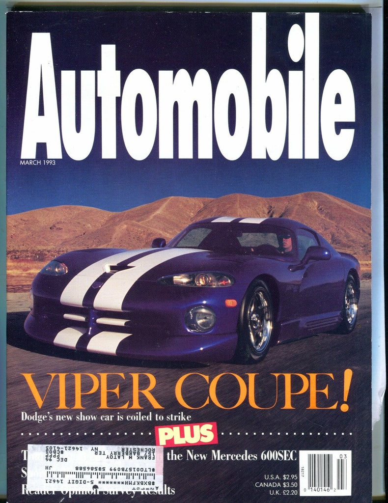 Automobile Magazine March 1993 Viper Coupe EX w/ML 042617nonjhe