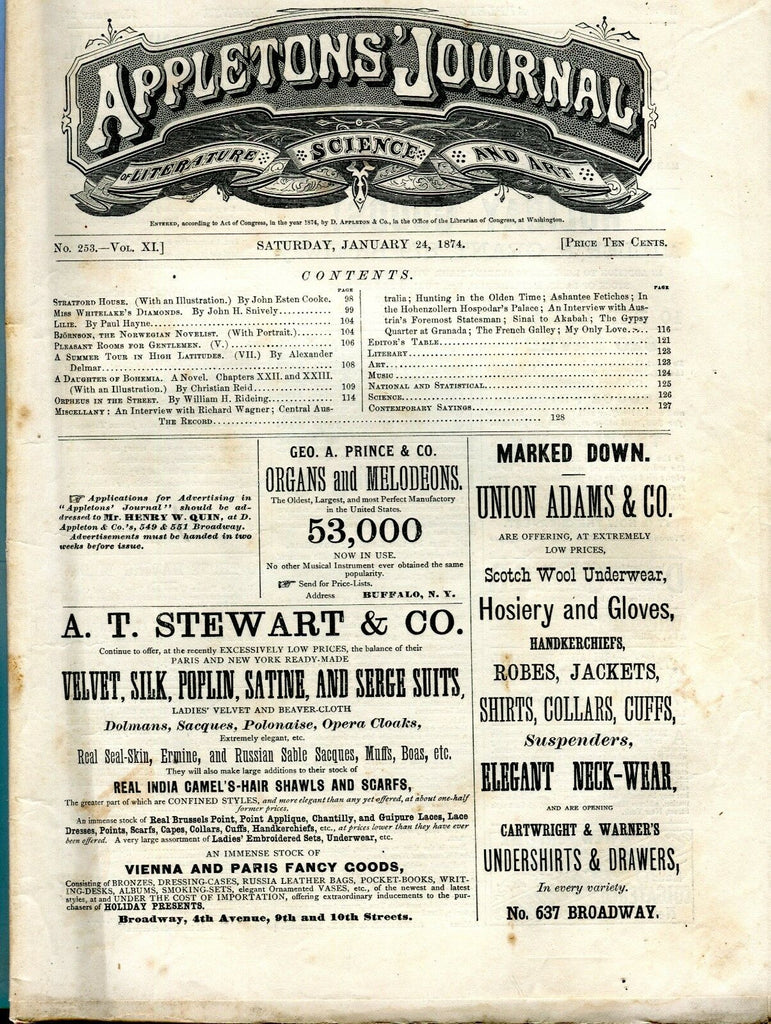 Appletons' Journal January 24 1874 Stratford House GD 101916jhe