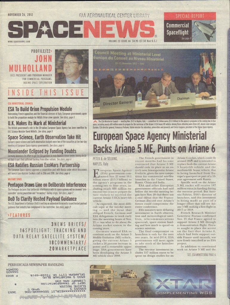 Space News November 26 2012 John Mulholland, ESA,Pentagon FAA w/ML 110716DBE