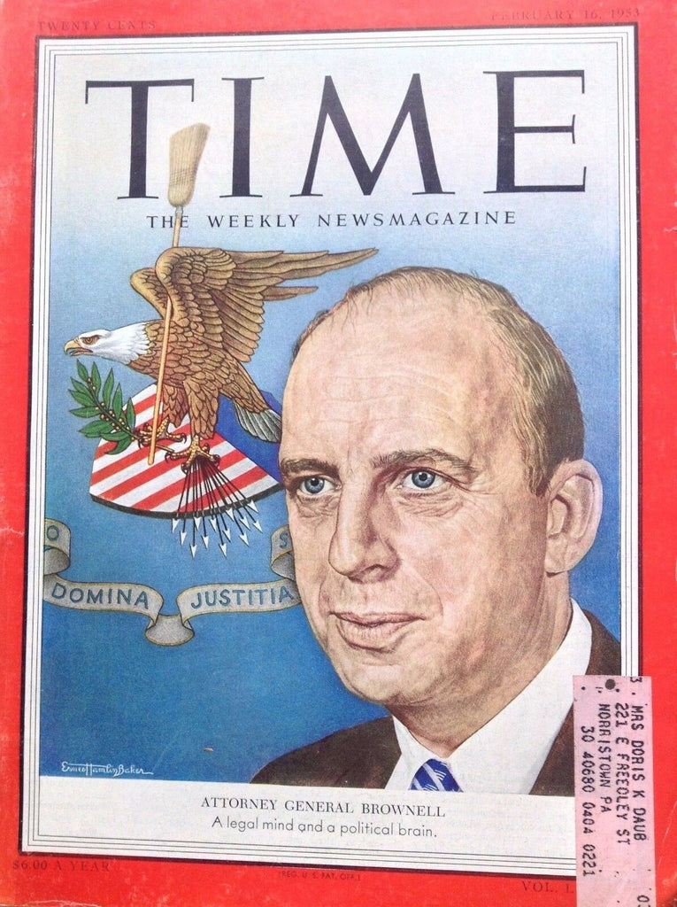 Time Magazine Attorney General Brownell February 16, 1953 091417nonrh2