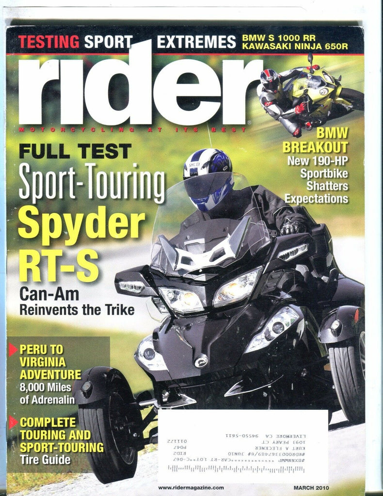 Rider Magazine March 2010 Spyder RT-S EX w/ML 050717nonjhe