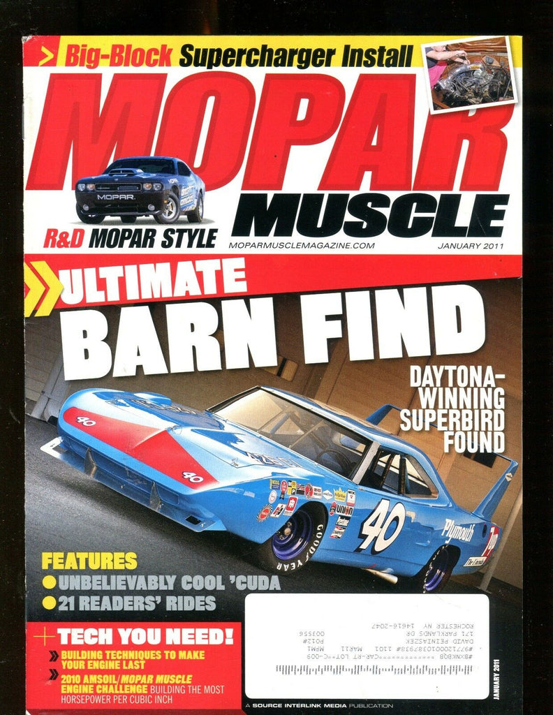 Mopar Muscle Magazine January 2011 Barn Find Superbird EX w/ML 011617jhe