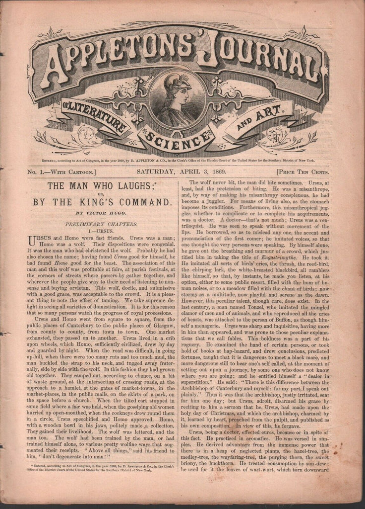 Appletons' Journal Lit Science and Art April 3 1969 #1 082820AME