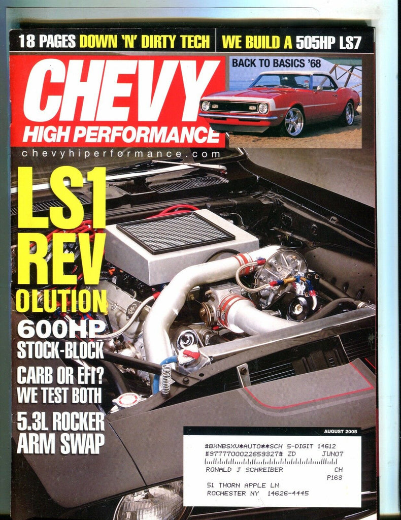 Chevy High Performance Magazine August 2005 LS1 EX w/ML 050517nonjhe
