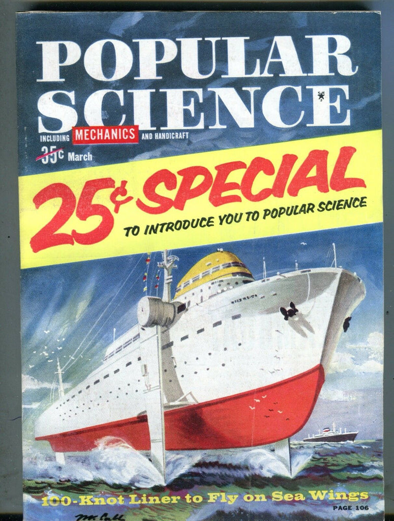 Popular Science Magazine March 1959 100-Knot Liner Sea Wings 062217nonjhe