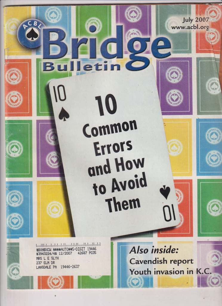 Bridge Bulletin Mag 10 Errors And How To Avoid Them July 2007 122319nonr