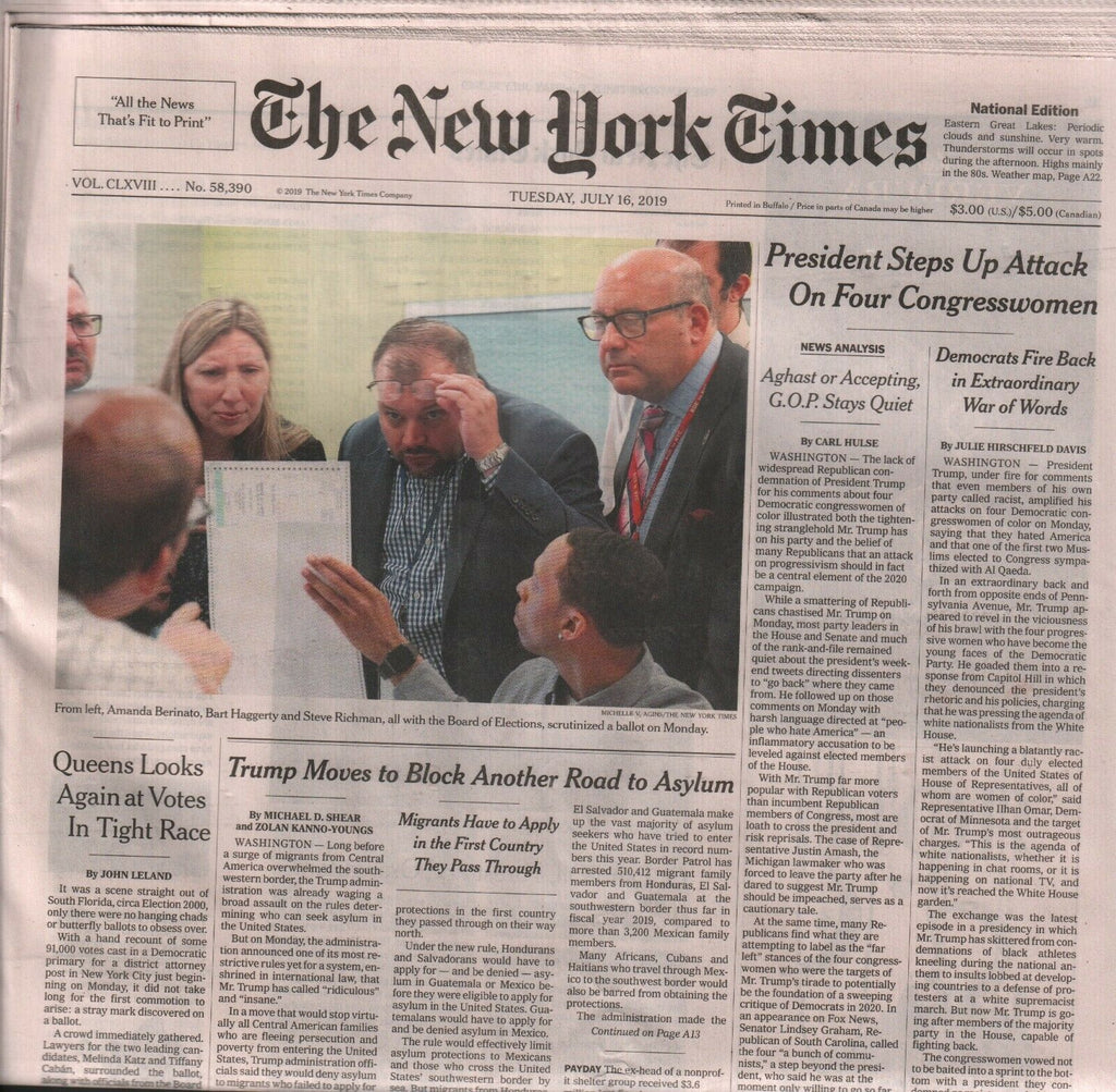 New York Times July 16 2019 Donald Trump Blocks Road To Asylym 010220AME2