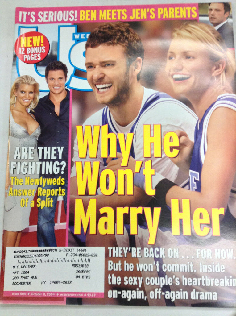Us Weekly Magazine Justin Timberlake Cameron Diaz October 11, 2004 050317nonr