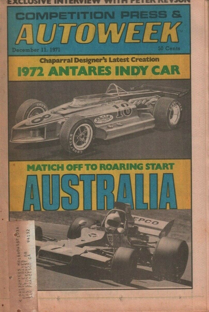Autoweek December 11 1971 Peter Revson Frank Matich Tiny Lund w/ML 032719DBE