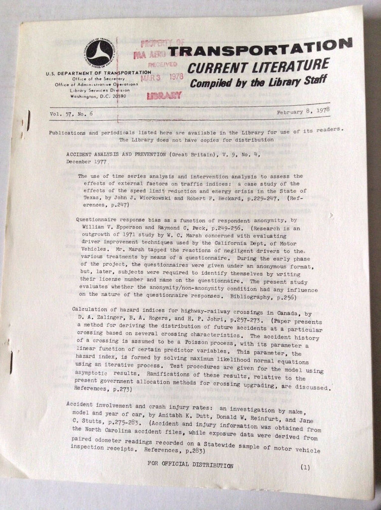 Transportation Current Literature Magazine February 8, 1978 FAL 050517nonrh