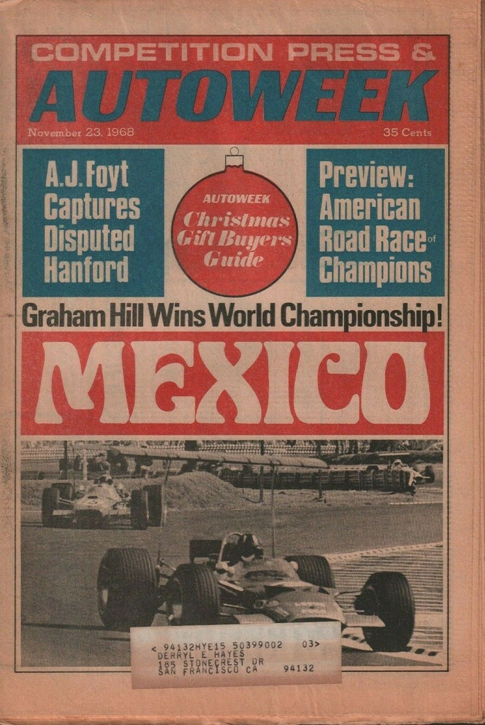 Autoweek November 23 1968 AJ Foyt Jackie Stewart w/ML 032619DBE