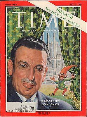 Time Magazine July 12 1963 Sean Lemass, Prime Minister w/ML VG 090816DBE