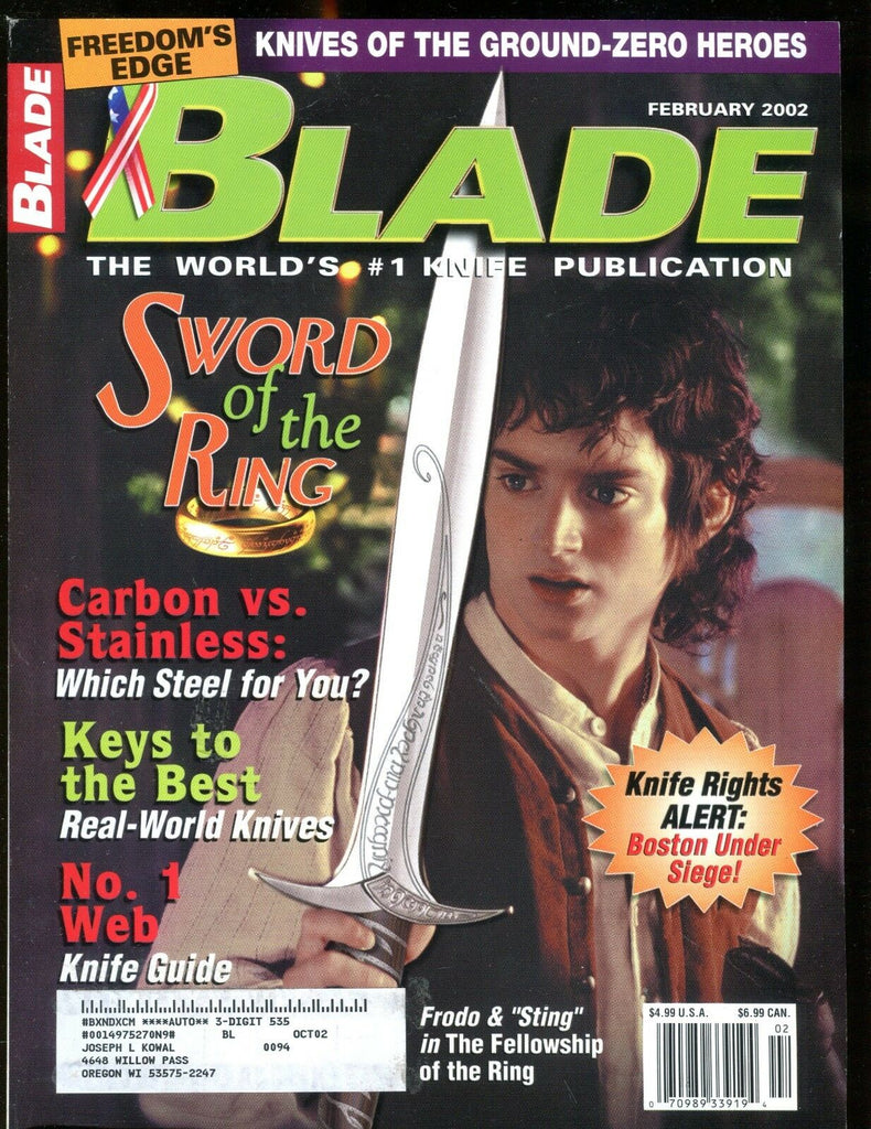 Blade Magazine February 2002 Frodo & Sting EX w/ML 012417jhe