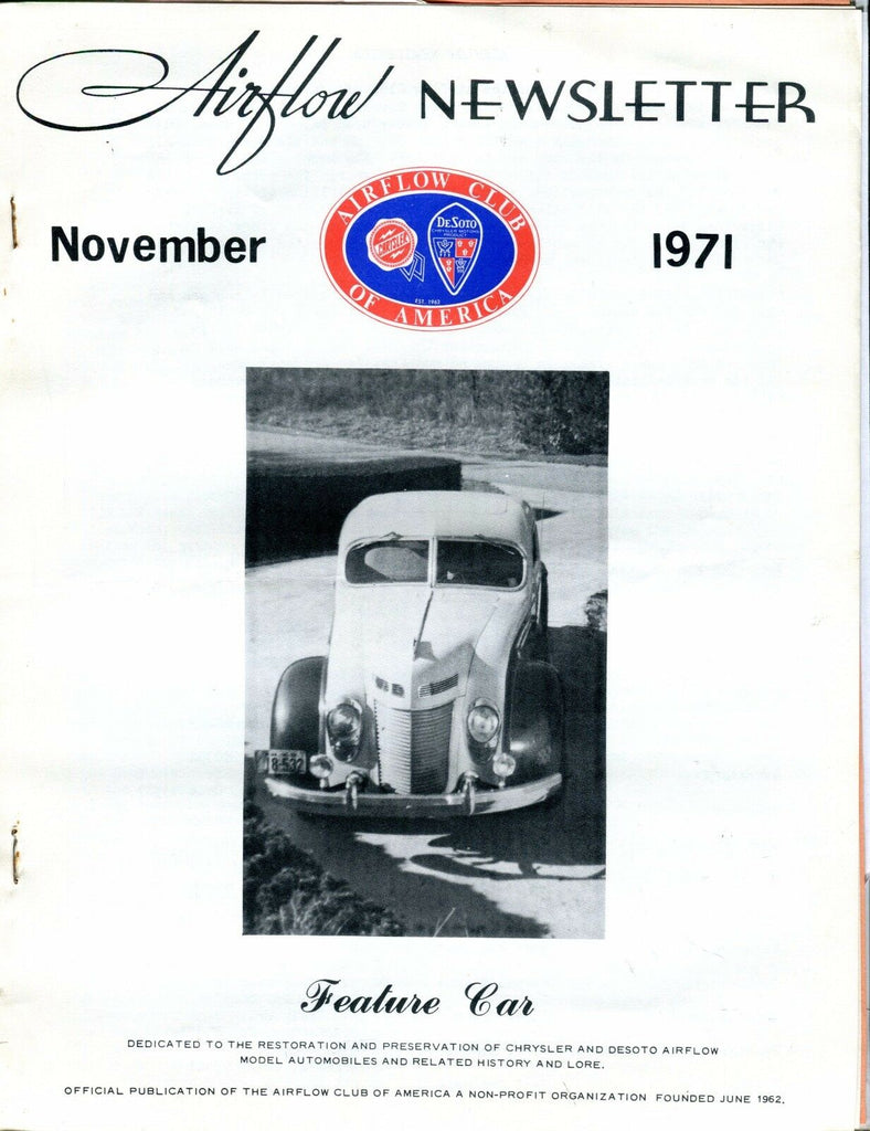 Airflow Newsletter November 1971 Chrysler DeSoto EX No ML 031017nonjhe