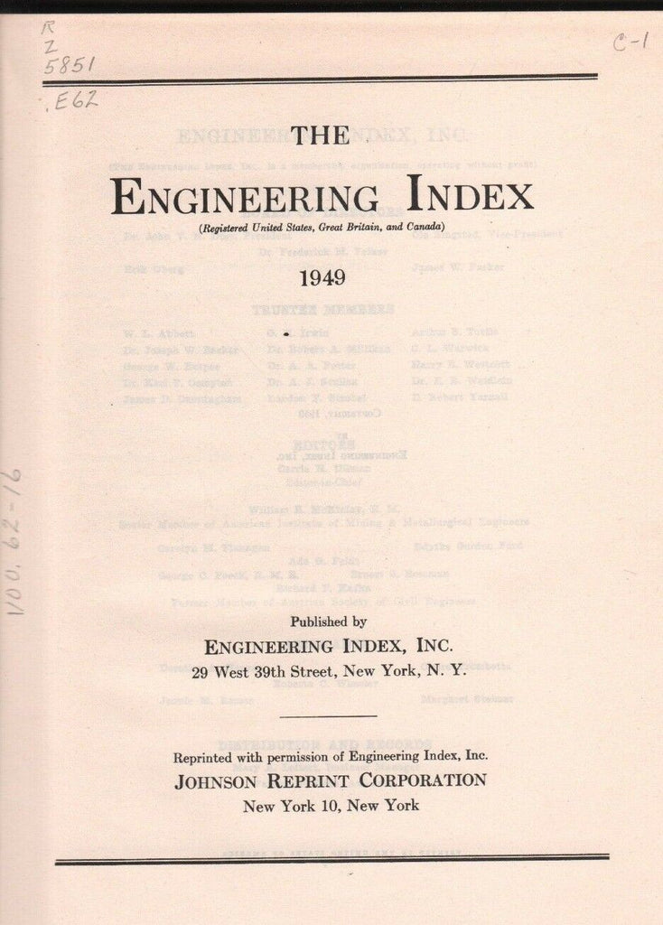 The Engineering Index 1949 by Engineering Index Inc FAA 111918AME