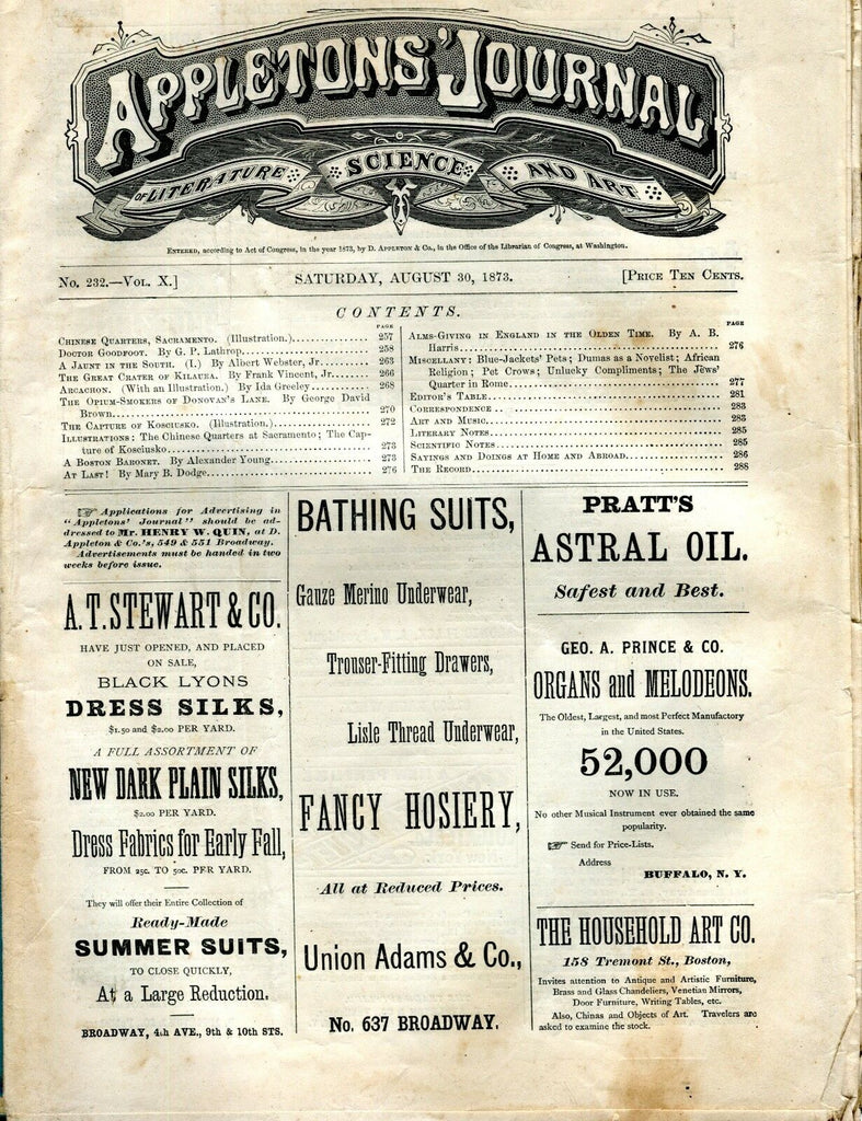 Appletons' Journal August 30 1873 Chinese Quarters GD 101716jhe