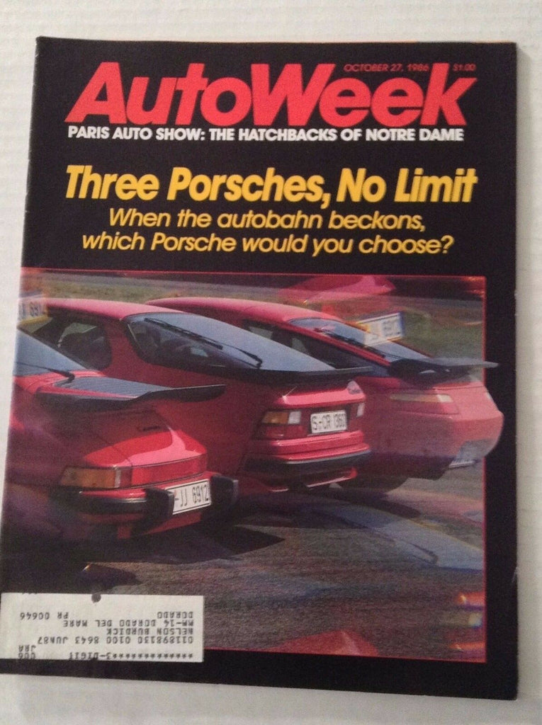 Autoweek Magazine Pete Lyons And Three Porsches October 27 , 1986 011617rh