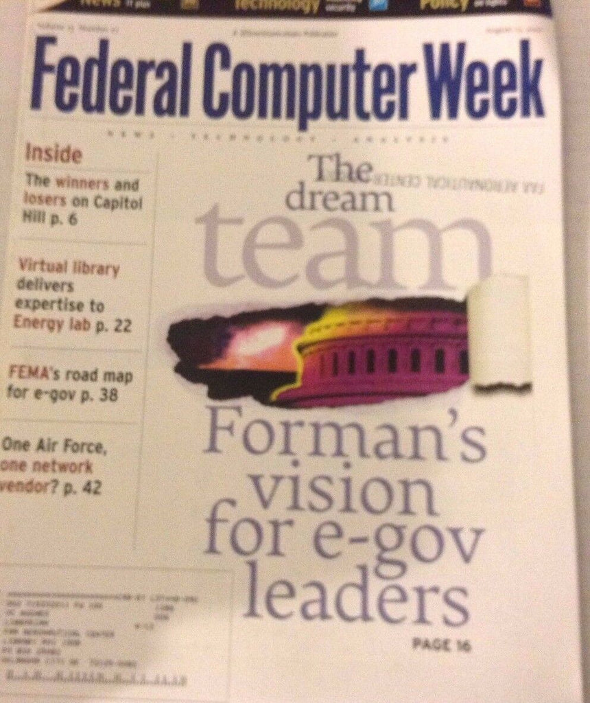 Federal Computer Weekly Magazine Forman's Vision August 13, 2001 080117nonrh