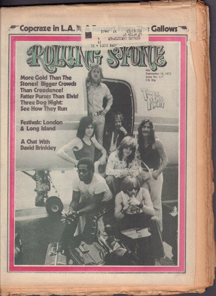 Rolling Stone September 14 1972 Three Dog Night, David Brinkley w/ML 121316DBE