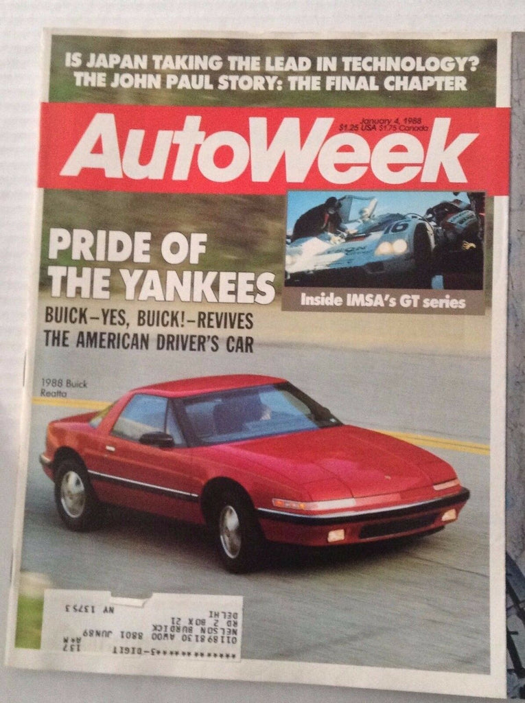 Autoweek Magazine Pride Of The Yankees January 4, 1988 011617rh