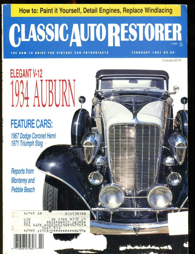 Classic Auto Restorer Magazine February 1991 1934 Auburn EX w/ML 012617jhe