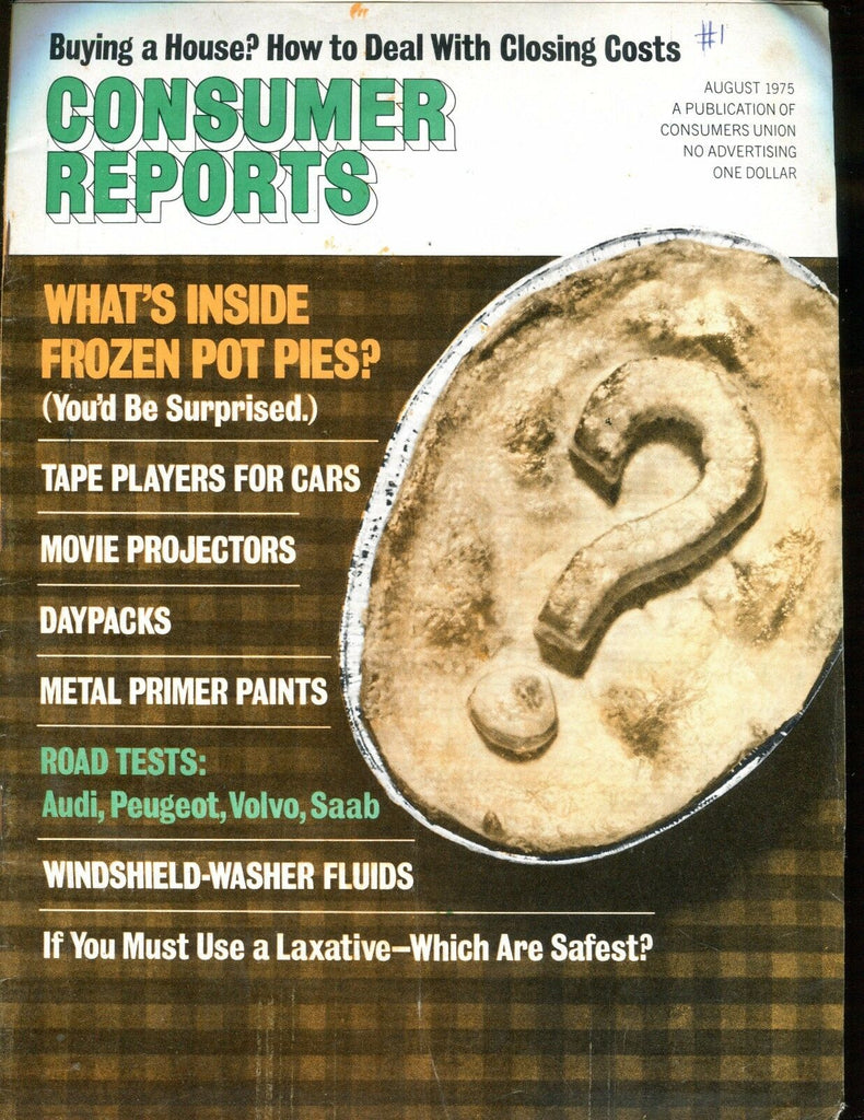 Consumer Reports Magazine August 1975 Pot Pies VGEX No ML 020617jhe