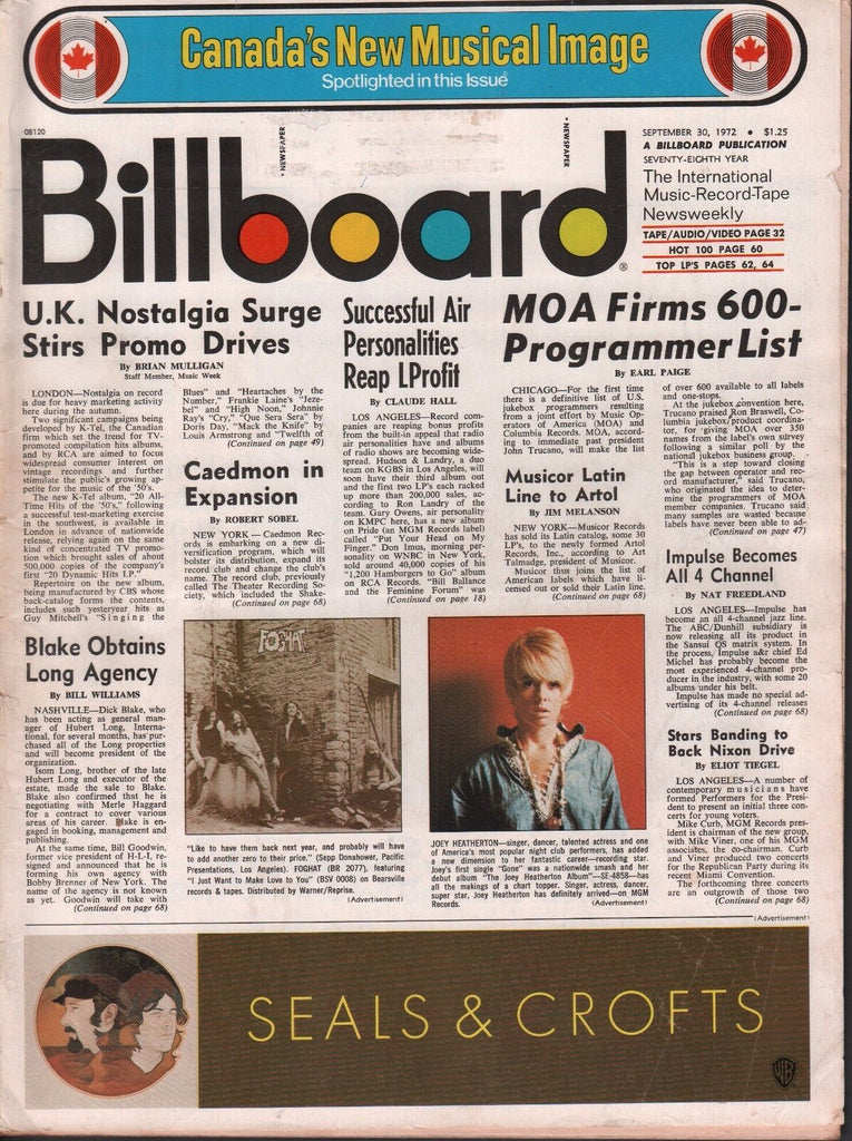 Billboard September 30 1972 Fog Hat, Joey Heatherton 062817nonDBE