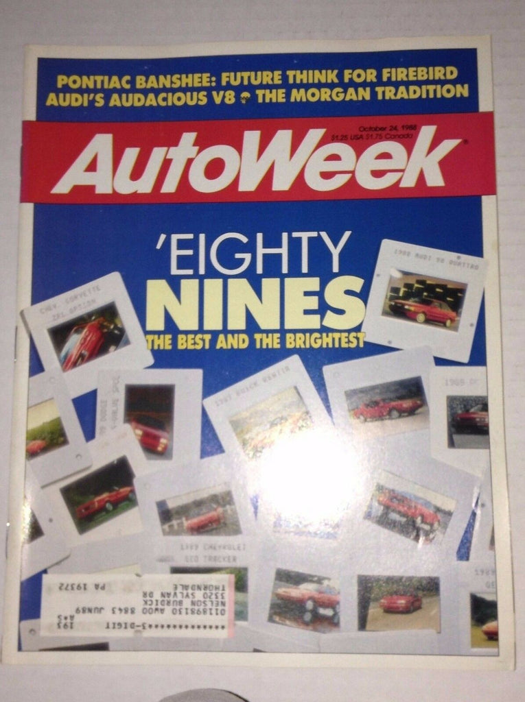 Autoweek Magazine Pontiac Banshee Audi V8 October 24, 1988 011717RH