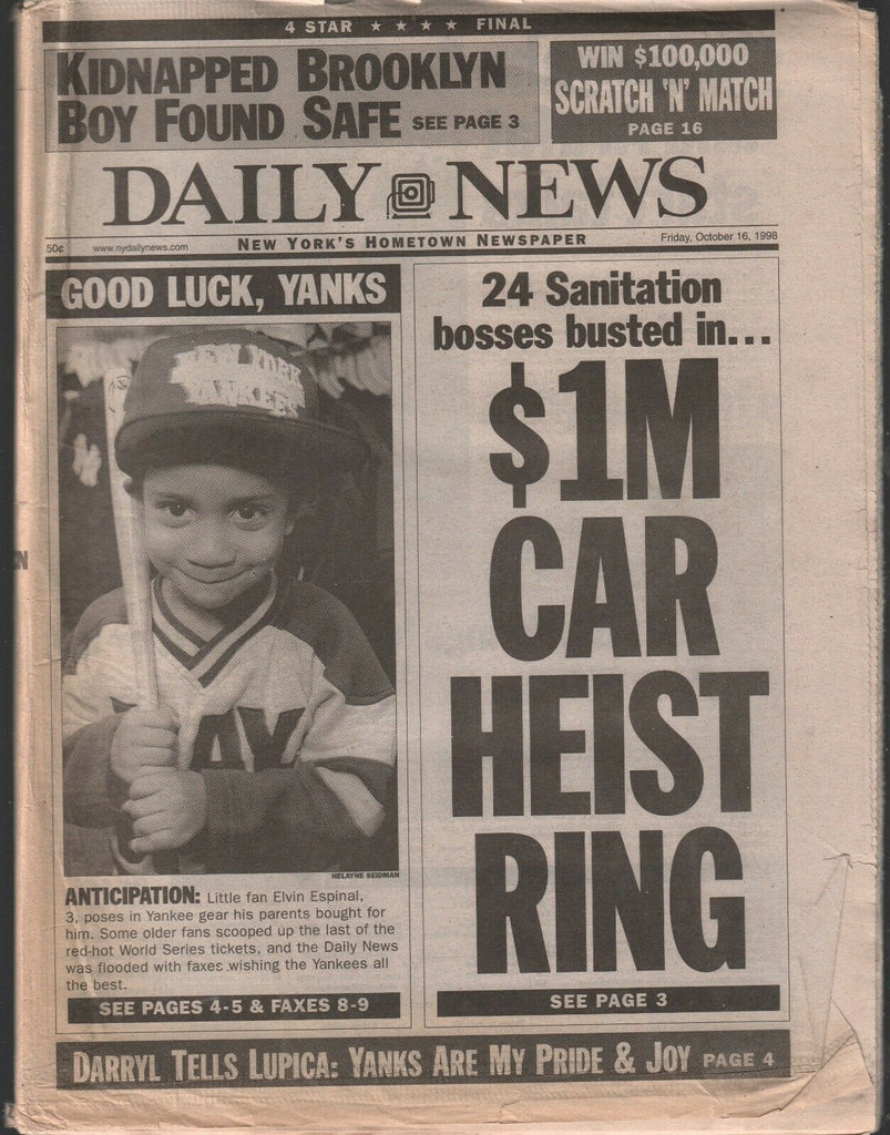 Daily News October 16 1998 David Wells NEw York Yankees Piazza 020320AME