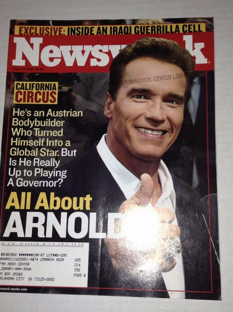 Newsweek Magazine Arnold Schwarzenegger August 18, 2003 FAA 022917NONRH