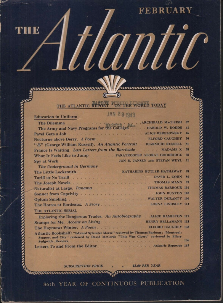 The Atlantic February 1943 Archibald MacLeish Madame X John Buxton 090718DBE2