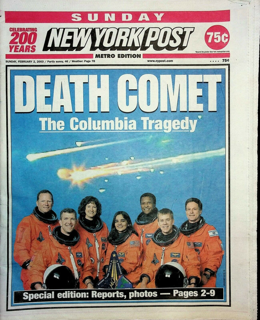 New York Post Metro February 2 2003 Space Shuttle Columbia Tragedy 030121AME2