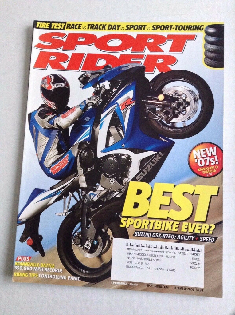 Sport Rider Magazine Suzuki GSX R750 December 2006 032017NONRH