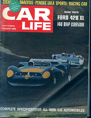 Car Life Magazine January 1968 Ford 428 XL 140 BHP Corvair EX NO ML 121415jhe