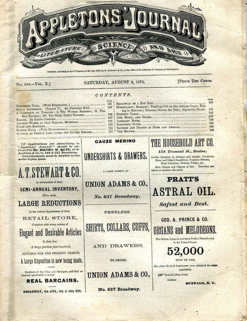 Appletons' Journal August 9 1873 Hobgoblin Hall GD 101716jhe
