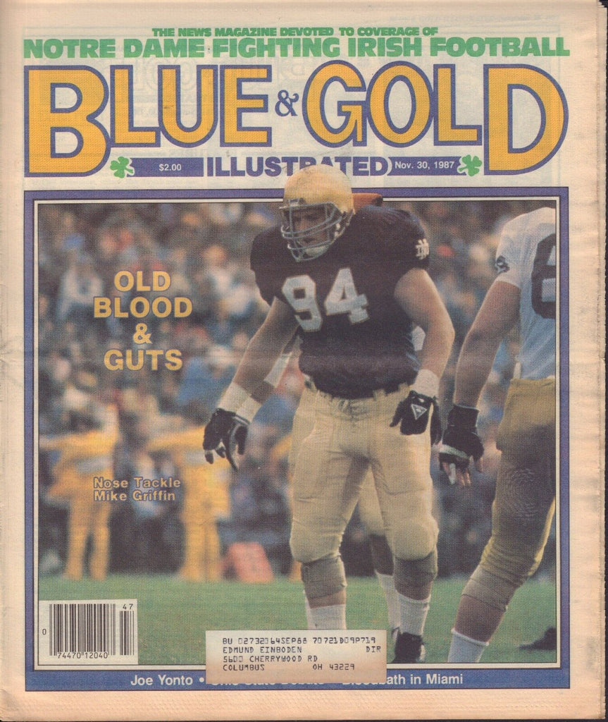 Blue & Gold Illustrated Nov. 30 1987 Notre Dame Mike Griffin 081417nonjhe