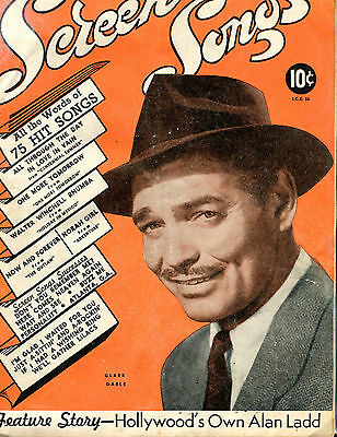 Vintage Screen Songs Magazine Clark Gable Alan Ladd VG 071316jhe