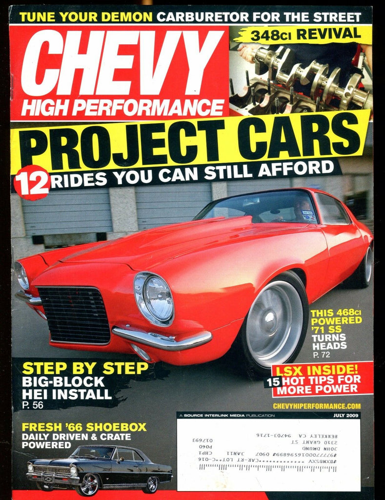 Chevy High Performance Magazine July 2009 Project Cars EX w/ML 022717nonjhe
