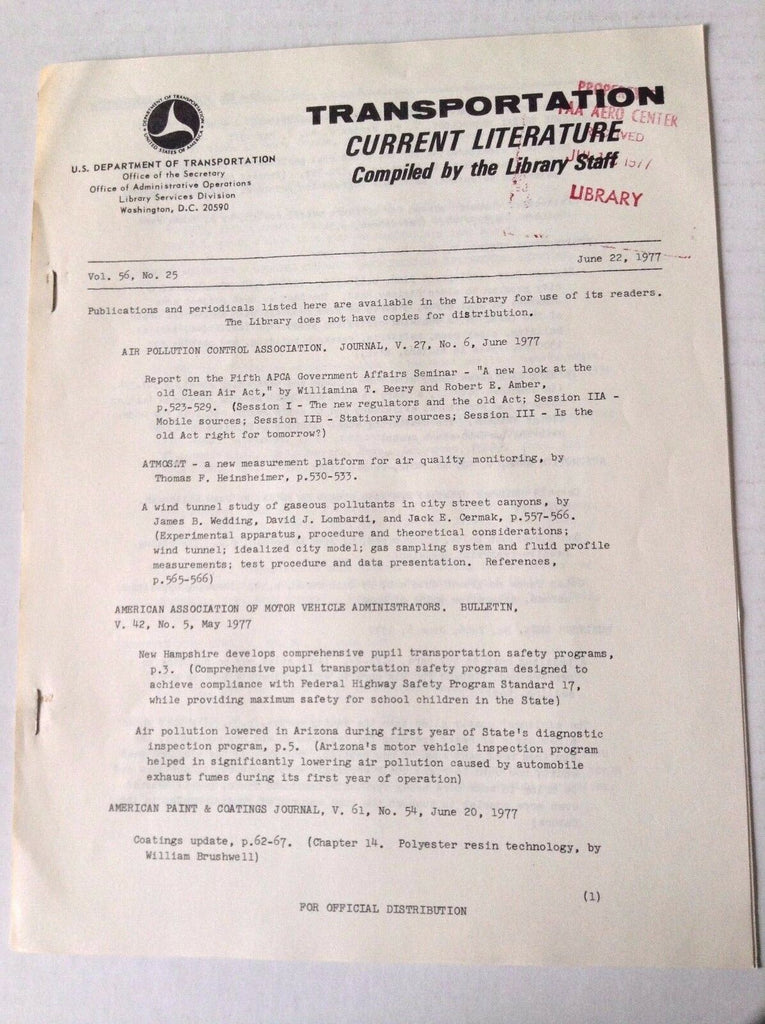 Transportation Current Literature Magazine June 22, 1977 FAL 050517nonrh