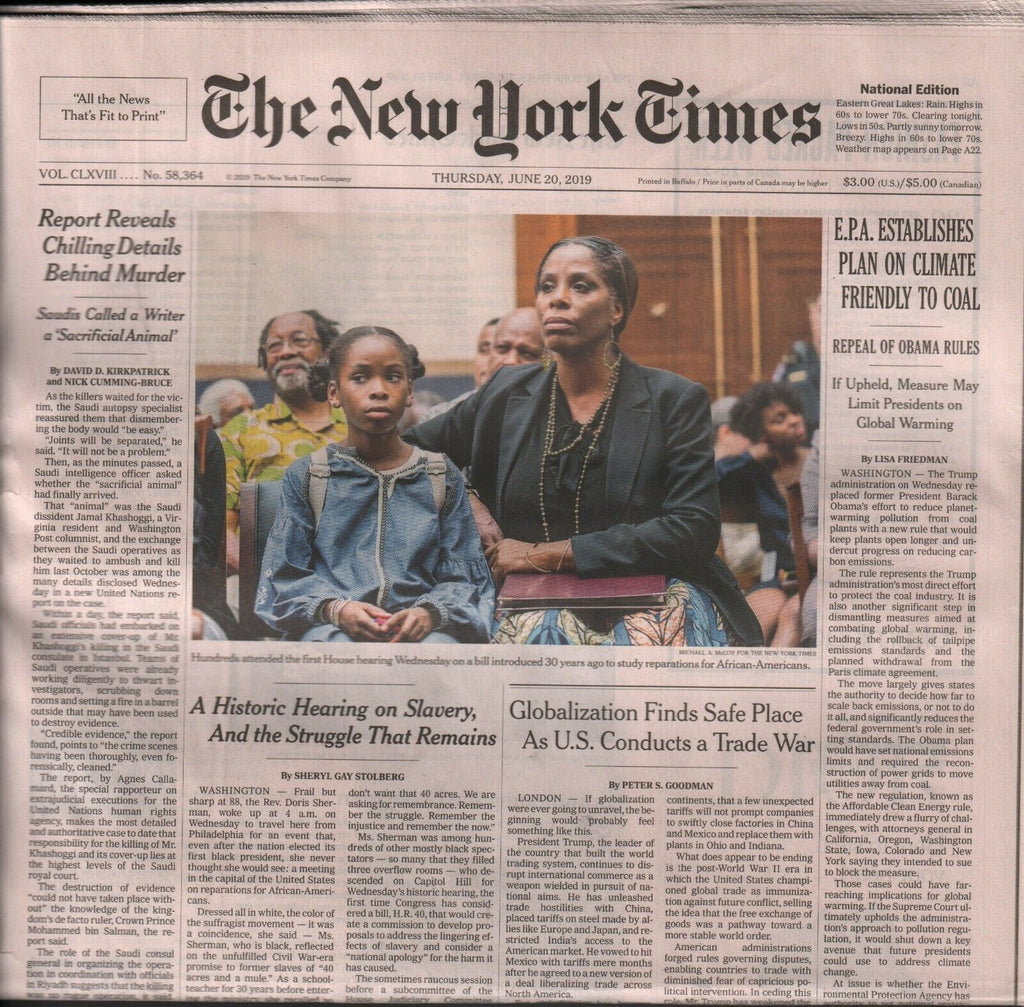 New York Times June 20 2019 Historical African American Bill Trade War010220AME2